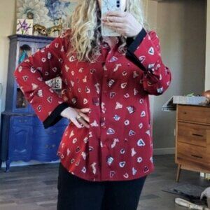 French Rendez Vous Scarlet Print Red Double Cuffs Fun Dear Print Plus Size 16